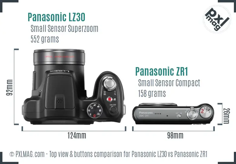 Panasonic LZ30 vs Panasonic ZR1 top view buttons comparison