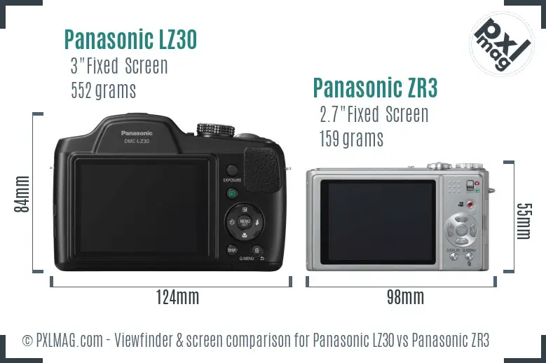 Panasonic LZ30 vs Panasonic ZR3 Screen and Viewfinder comparison