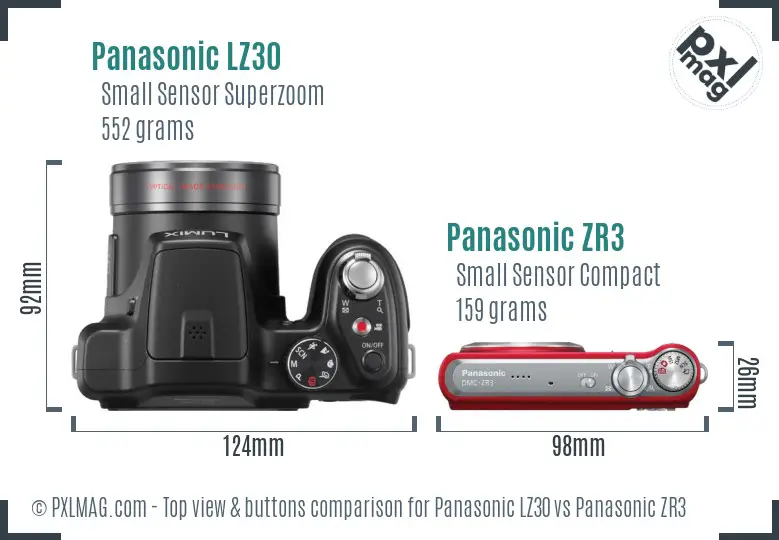 Panasonic LZ30 vs Panasonic ZR3 top view buttons comparison