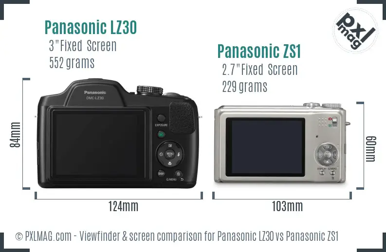 Panasonic LZ30 vs Panasonic ZS1 Screen and Viewfinder comparison
