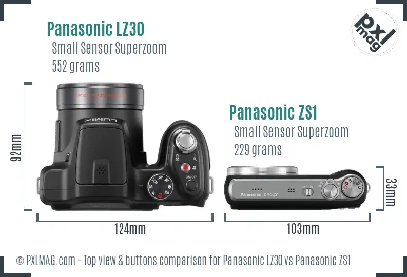Panasonic LZ30 vs Panasonic ZS1 top view buttons comparison