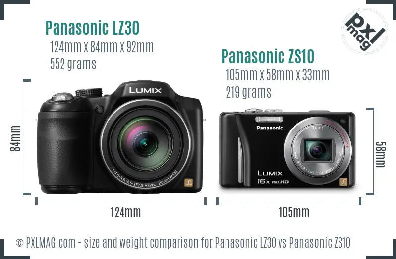Panasonic LZ30 vs Panasonic ZS10 size comparison