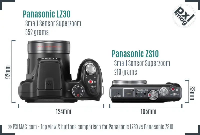 Panasonic LZ30 vs Panasonic ZS10 top view buttons comparison