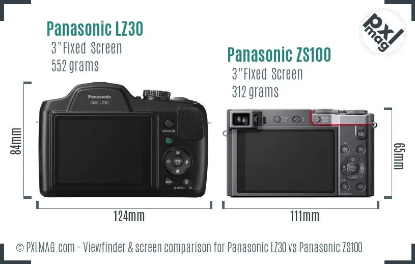Panasonic LZ30 vs Panasonic ZS100 Screen and Viewfinder comparison