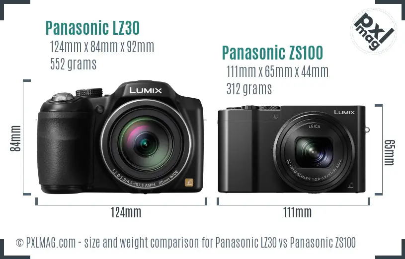 Panasonic LZ30 vs Panasonic ZS100 size comparison