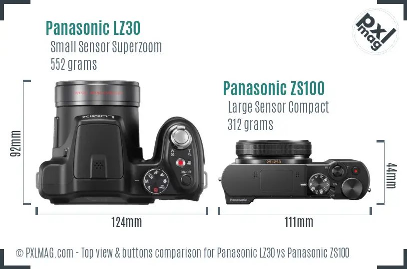 Panasonic LZ30 vs Panasonic ZS100 top view buttons comparison