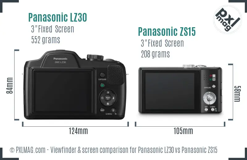 Panasonic LZ30 vs Panasonic ZS15 Screen and Viewfinder comparison