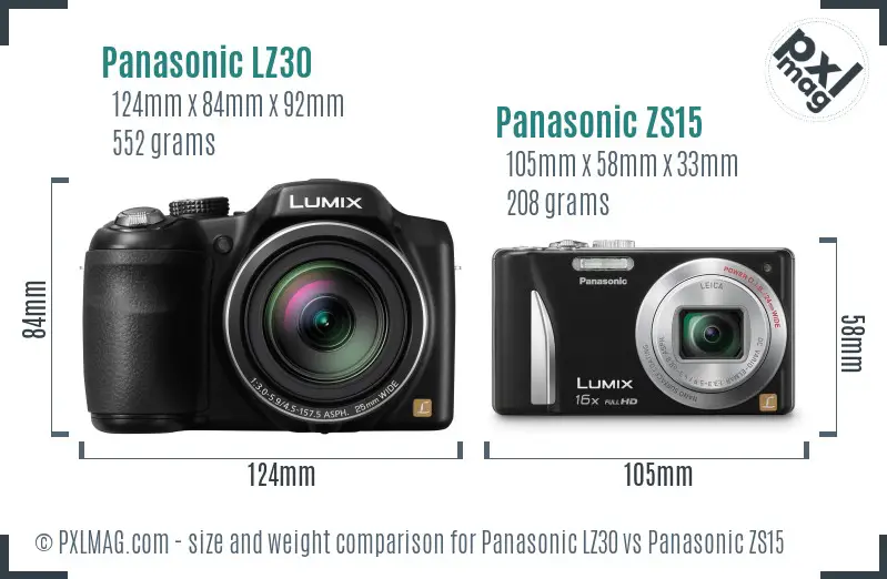 Panasonic LZ30 vs Panasonic ZS15 size comparison