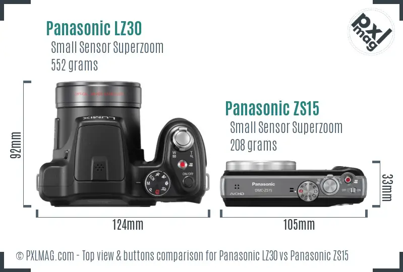 Panasonic LZ30 vs Panasonic ZS15 top view buttons comparison