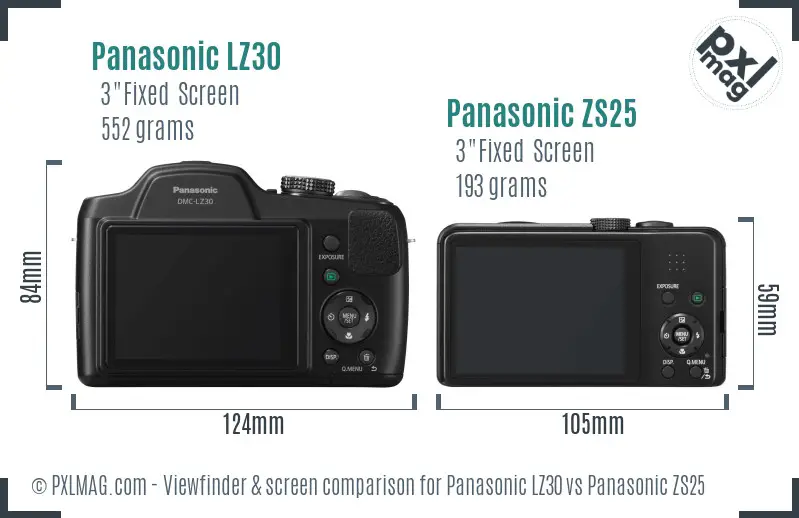 Panasonic LZ30 vs Panasonic ZS25 Screen and Viewfinder comparison