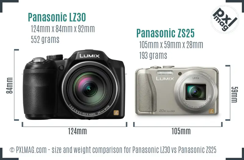 Panasonic LZ30 vs Panasonic ZS25 size comparison