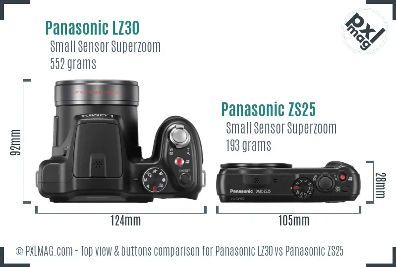 Panasonic LZ30 vs Panasonic ZS25 top view buttons comparison