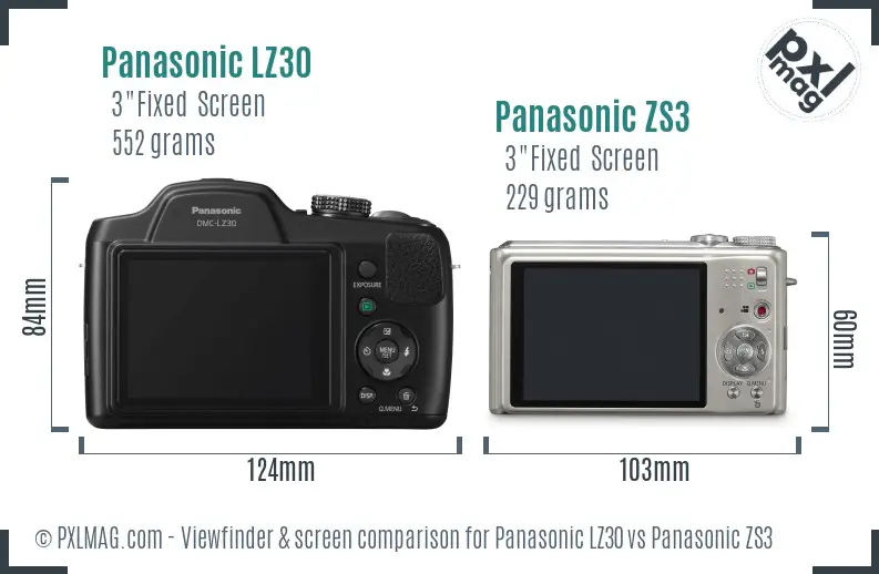 Panasonic LZ30 vs Panasonic ZS3 Screen and Viewfinder comparison