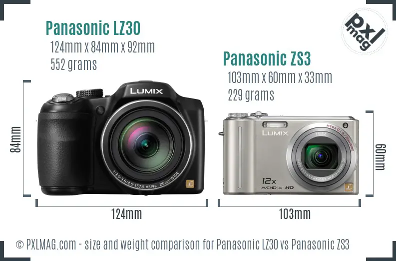 Panasonic LZ30 vs Panasonic ZS3 size comparison