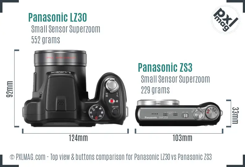 Panasonic LZ30 vs Panasonic ZS3 top view buttons comparison