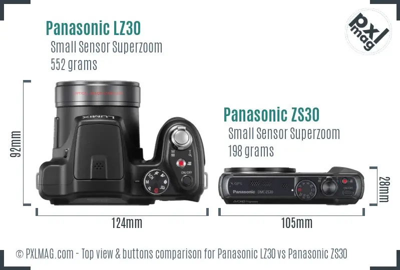 Panasonic LZ30 vs Panasonic ZS30 top view buttons comparison