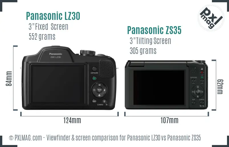 Panasonic LZ30 vs Panasonic ZS35 Screen and Viewfinder comparison
