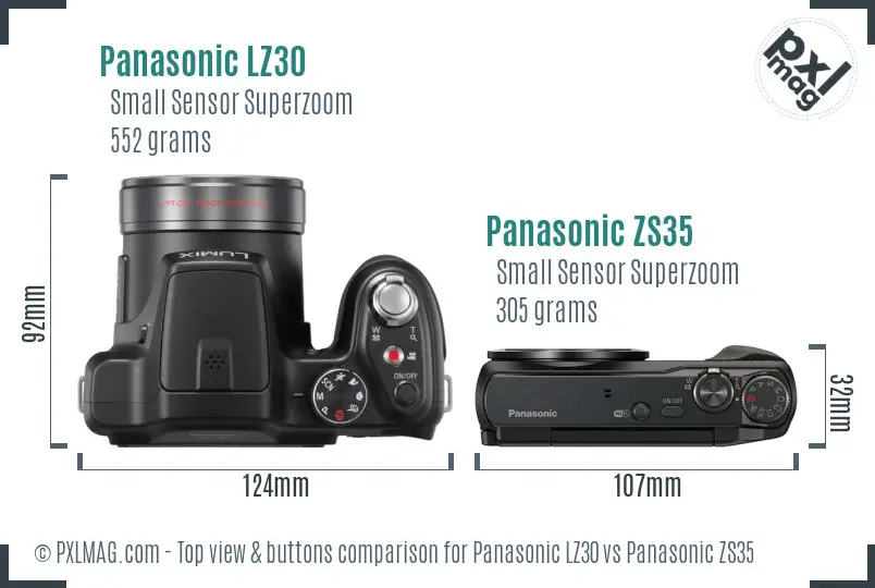 Panasonic LZ30 vs Panasonic ZS35 top view buttons comparison