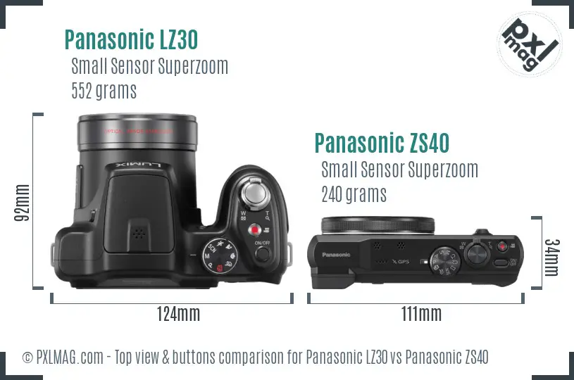 Panasonic LZ30 vs Panasonic ZS40 top view buttons comparison