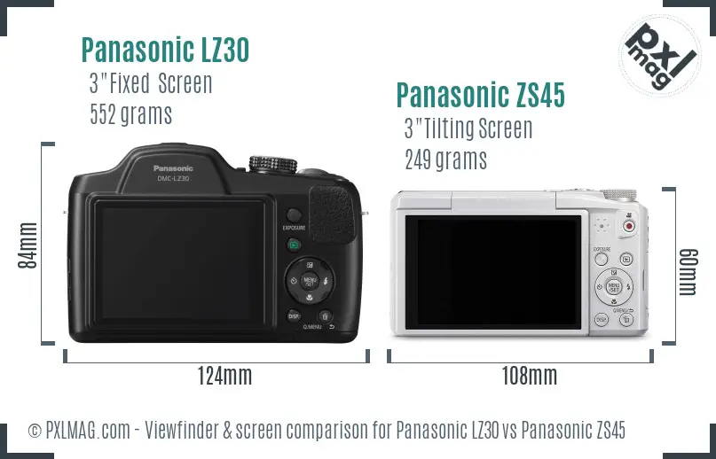 Panasonic LZ30 vs Panasonic ZS45 Screen and Viewfinder comparison