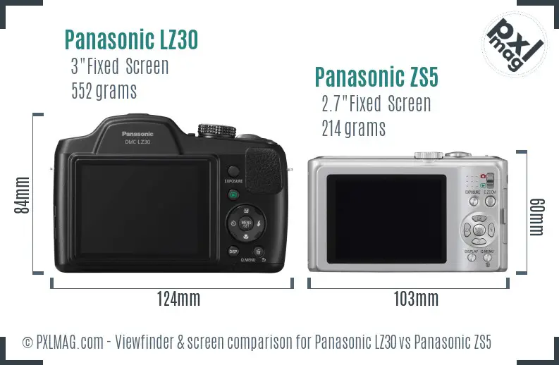 Panasonic LZ30 vs Panasonic ZS5 Screen and Viewfinder comparison
