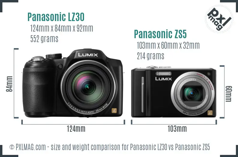 Panasonic LZ30 vs Panasonic ZS5 size comparison