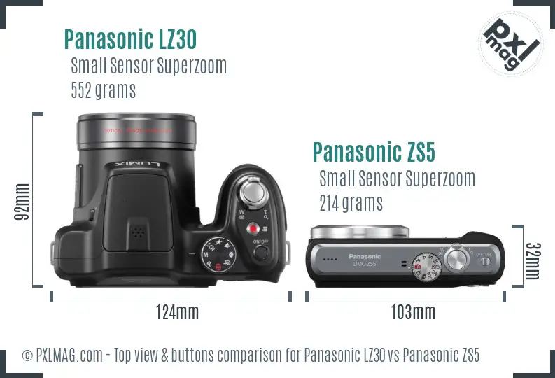 Panasonic LZ30 vs Panasonic ZS5 top view buttons comparison