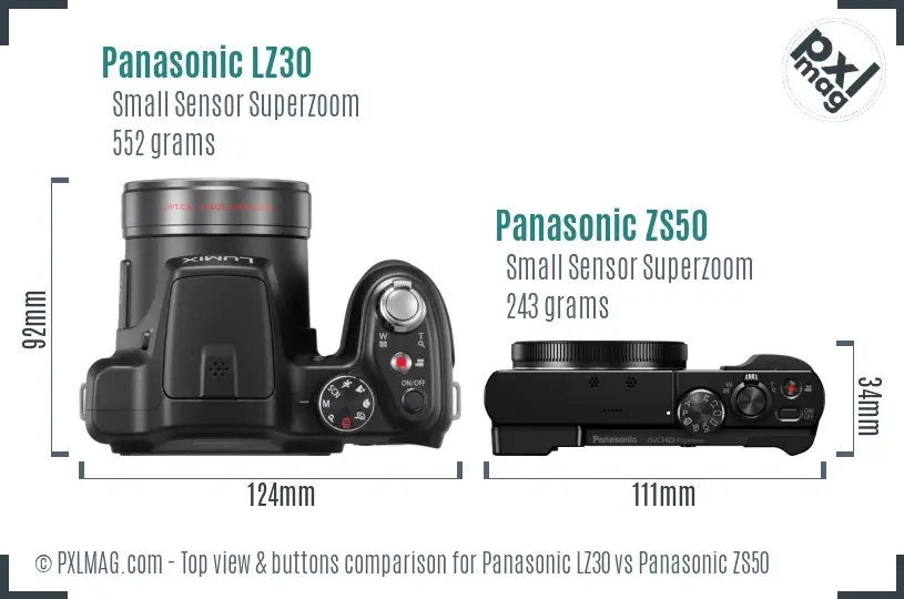 Panasonic LZ30 vs Panasonic ZS50 top view buttons comparison