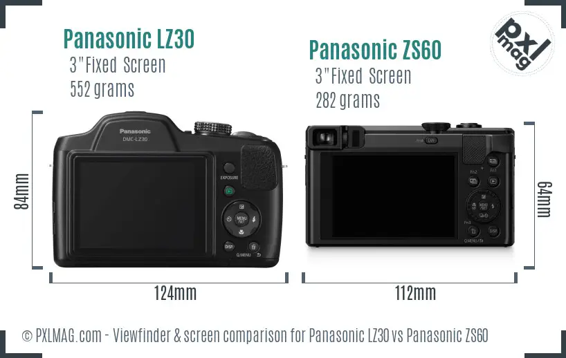 Panasonic LZ30 vs Panasonic ZS60 Screen and Viewfinder comparison