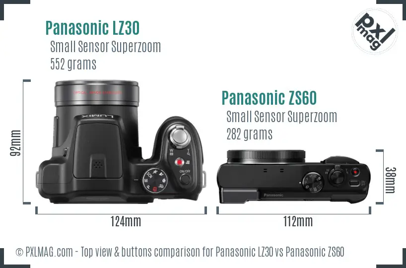 Panasonic LZ30 vs Panasonic ZS60 top view buttons comparison