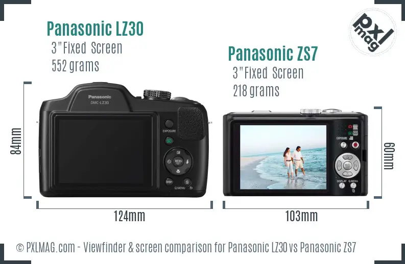 Panasonic LZ30 vs Panasonic ZS7 Screen and Viewfinder comparison