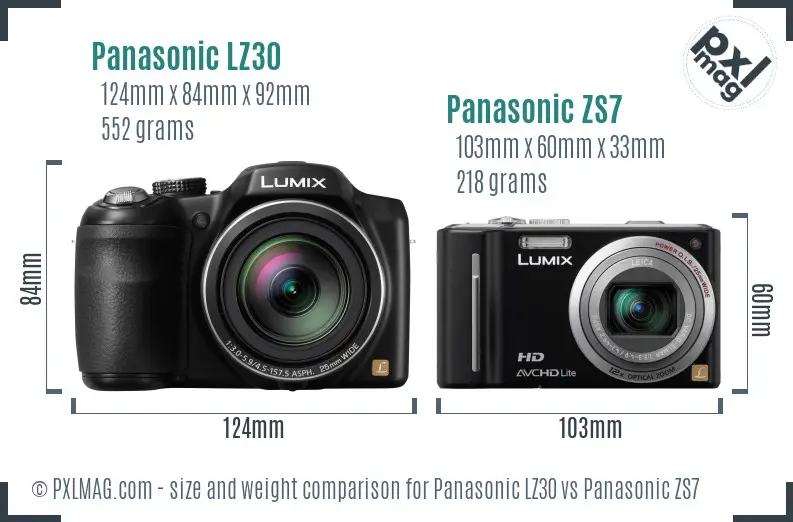 Panasonic LZ30 vs Panasonic ZS7 size comparison