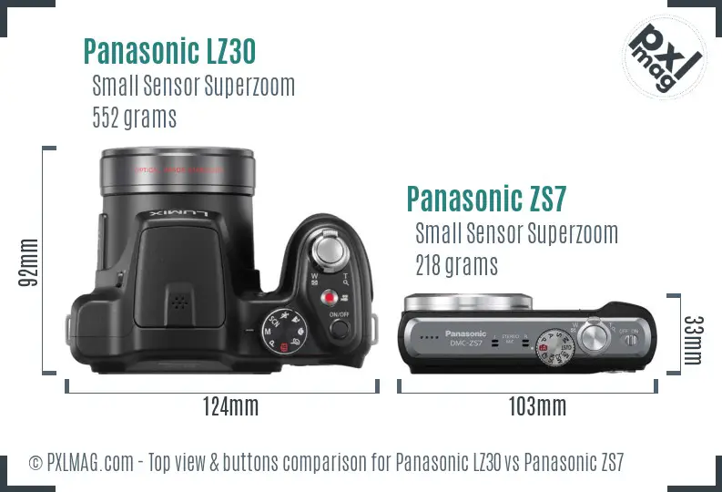 Panasonic LZ30 vs Panasonic ZS7 top view buttons comparison