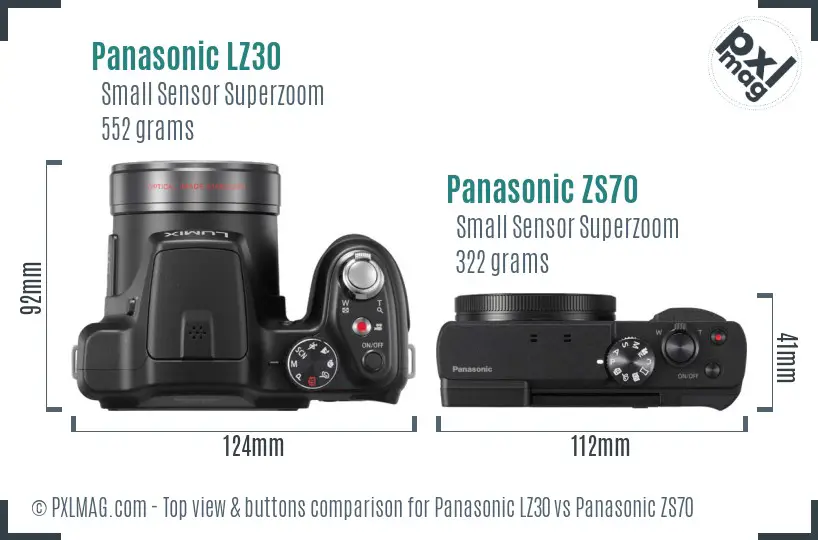 Panasonic LZ30 vs Panasonic ZS70 top view buttons comparison