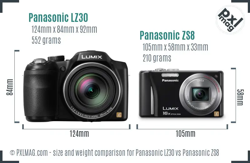 Panasonic LZ30 vs Panasonic ZS8 size comparison