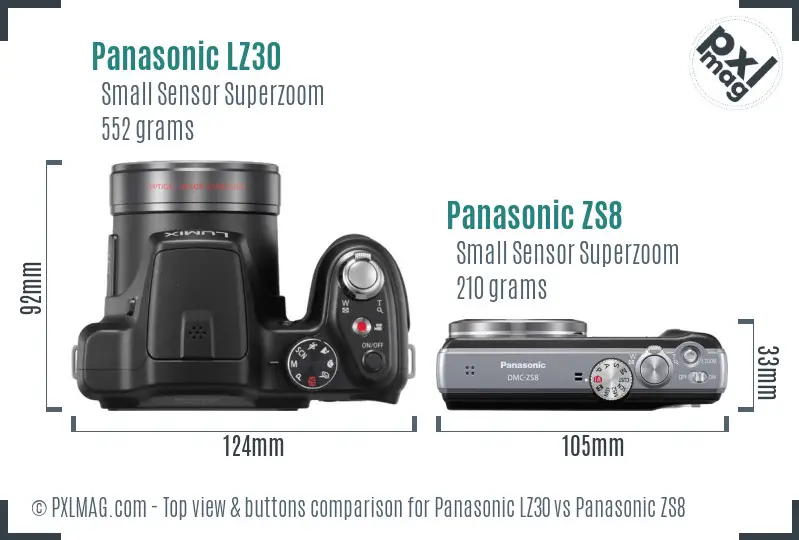Panasonic LZ30 vs Panasonic ZS8 top view buttons comparison