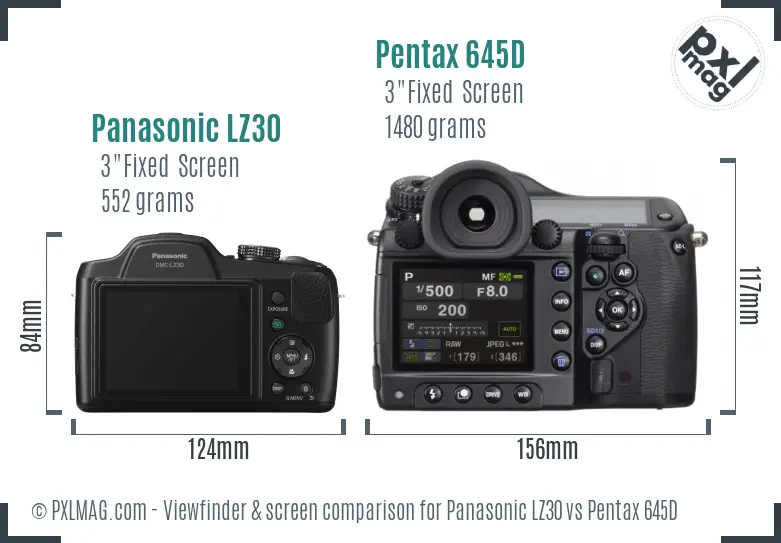 Panasonic LZ30 vs Pentax 645D Screen and Viewfinder comparison