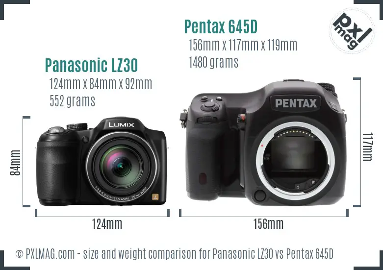 Panasonic LZ30 vs Pentax 645D size comparison