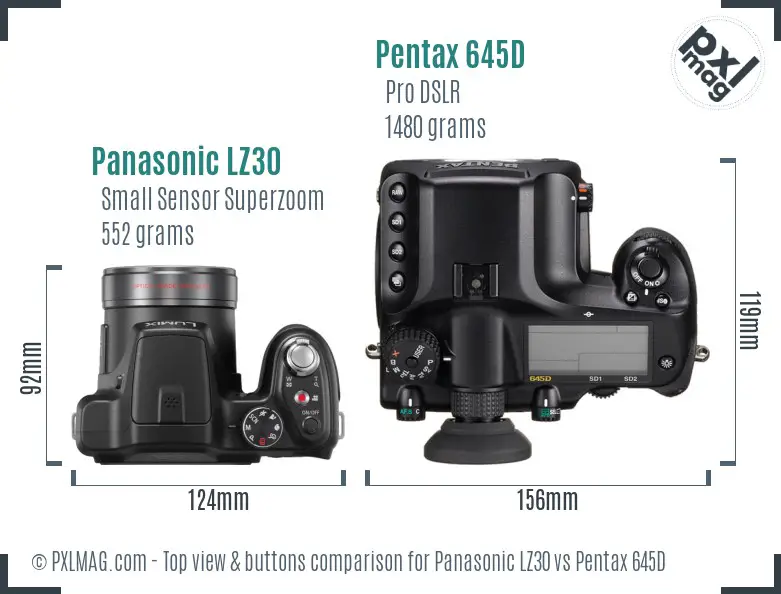 Panasonic LZ30 vs Pentax 645D top view buttons comparison