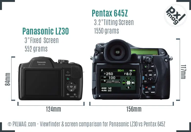 Panasonic LZ30 vs Pentax 645Z Screen and Viewfinder comparison