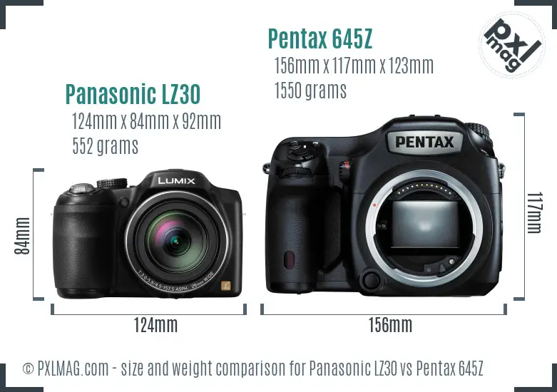 Panasonic LZ30 vs Pentax 645Z size comparison