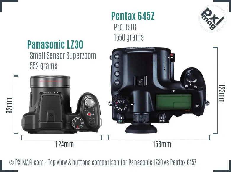 Panasonic LZ30 vs Pentax 645Z top view buttons comparison