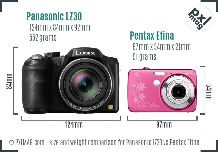 Panasonic LZ30 vs Pentax Efina size comparison