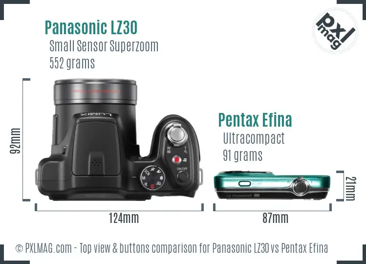 Panasonic LZ30 vs Pentax Efina top view buttons comparison