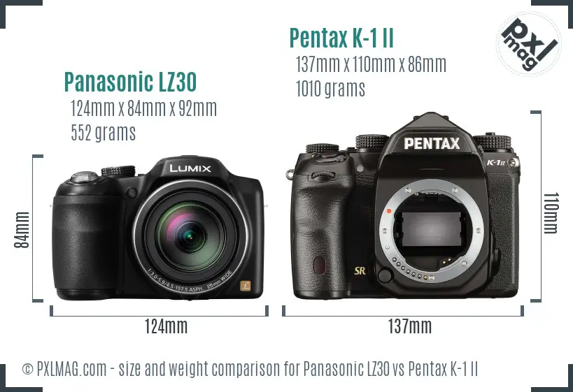 Panasonic LZ30 vs Pentax K-1 II size comparison