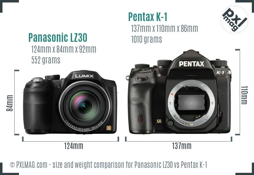 Panasonic LZ30 vs Pentax K-1 size comparison