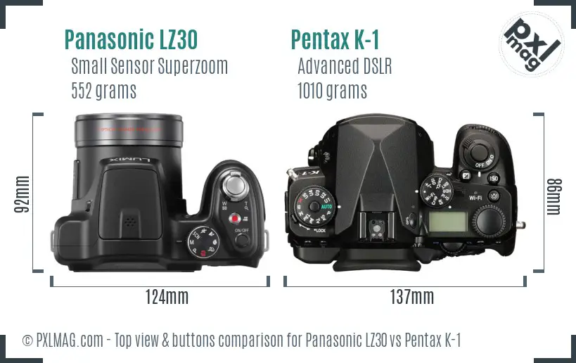 Panasonic LZ30 vs Pentax K-1 top view buttons comparison