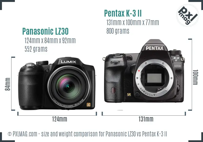 Panasonic LZ30 vs Pentax K-3 II size comparison