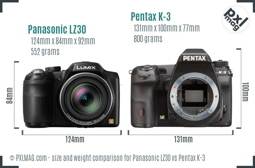 Panasonic LZ30 vs Pentax K-3 size comparison