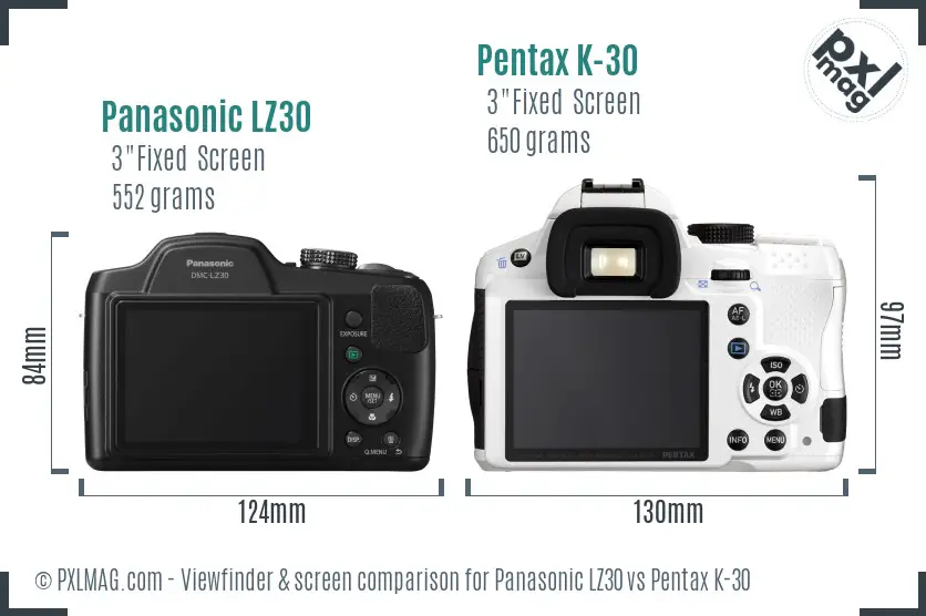 Panasonic LZ30 vs Pentax K-30 Screen and Viewfinder comparison